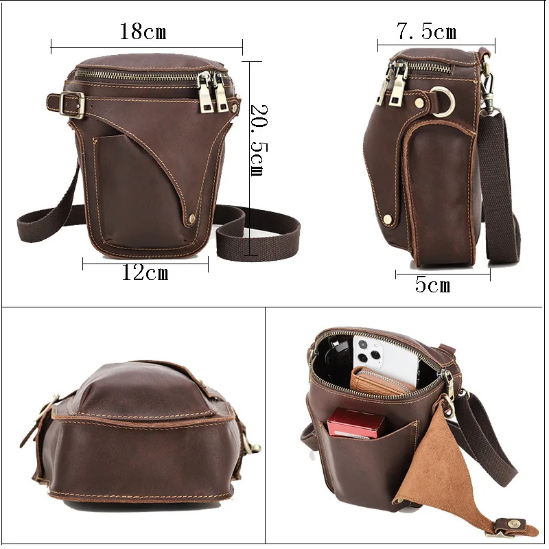 

Crazy Horse Genuine Leather Male Waist Pack Phone Pouch Bags Vintage Waist Bag High Quality Men's Small Chest Shoulder Belt Bag