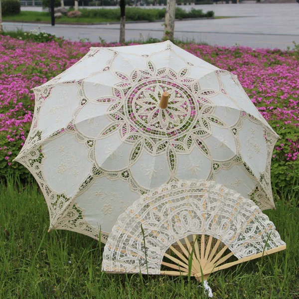 A0184 beige Заводская, ручной работы, разные размеры, для выпускного, свадьбы, невесты, кружевной зонтик, вентилятор, зонт от солнца, Баттен-Бург, кружевной зонтик и веер, набор - Цвет: A0184 beige