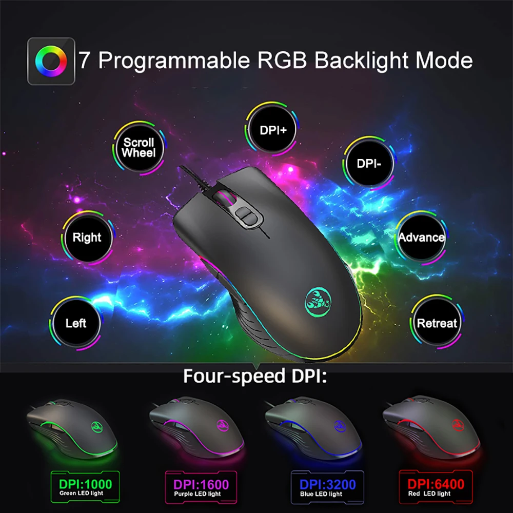 Проводная игровая мышь 6400 DPI RGB 7 программируемая кнопка удобная ручка мыши для