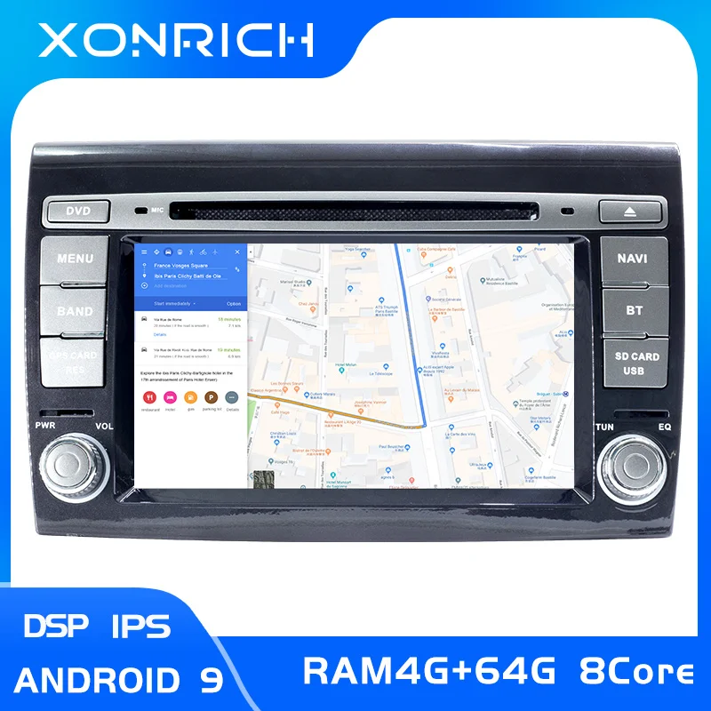 IPS DSP 2 Din Android 9.0 AutoRadio Multimedia For Fiat/Bravo 2007 2008 2009 2010 2011 2012 GPS Navigation DVD 4GB 64G 8 Core | Автомобили