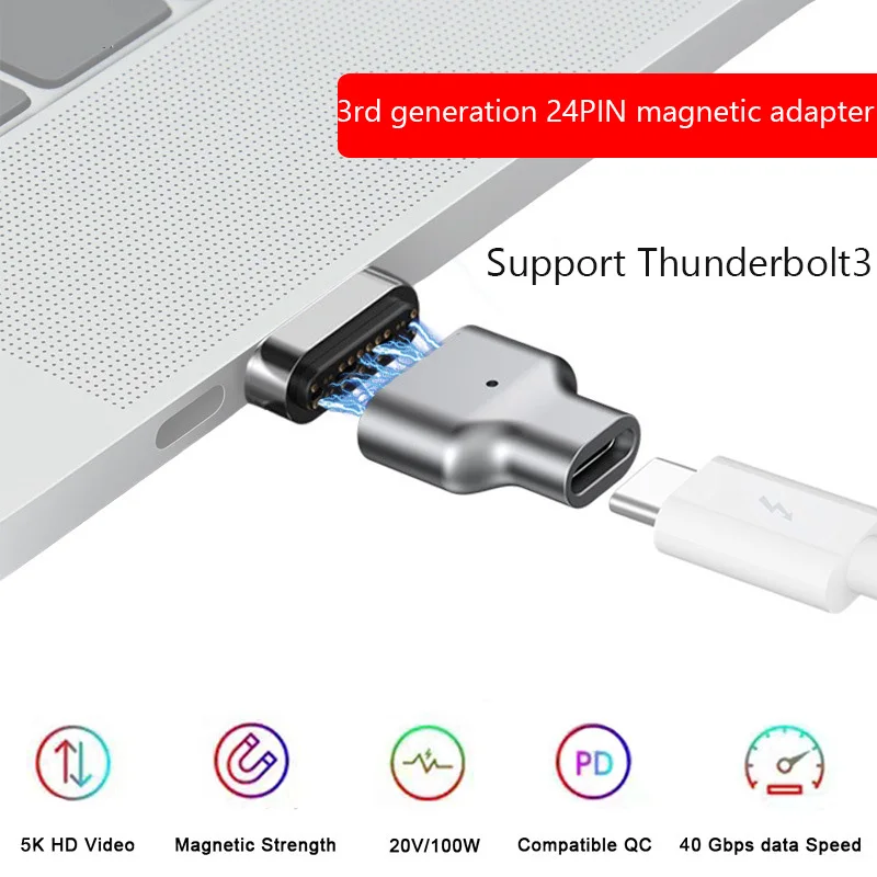 

Магнитный Переходник USB C 24 pin на USBC 3,1, новый дизайн, поддержка 100 Вт PD 6K видео для других устройств Type-C