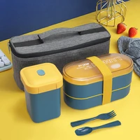 bento box set office workers double layer lunch box soup box with fork and spoon food grid lunch box insulation lunch bento box