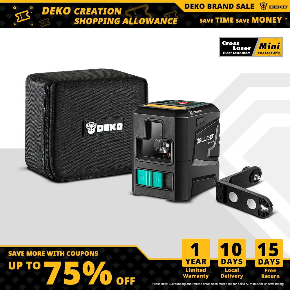 

DEKO Laser Level NEW Cross Lines Laser Self-Leveling Horizontal&Vertical with Magnetic Bracket 650nm/520nm--DKLL02PR/DKLL02PG