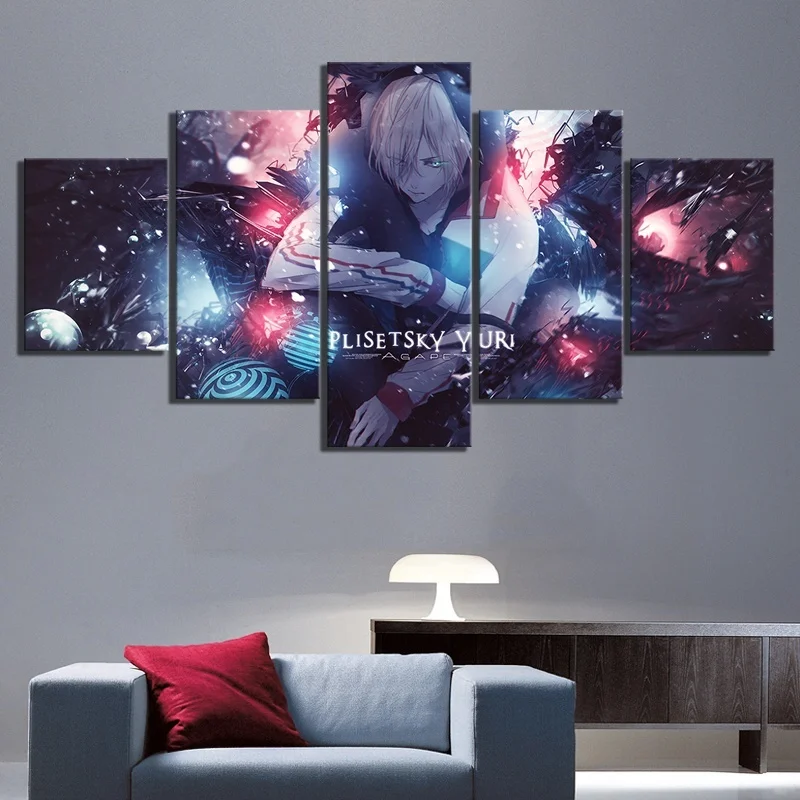 Canvas Painting Prints Home Decor 5 Panel Yuri Plisetsky YURI On ICE Anime Cartoon Wall Art Modular Pictures Posters Living Room | Дом и сад