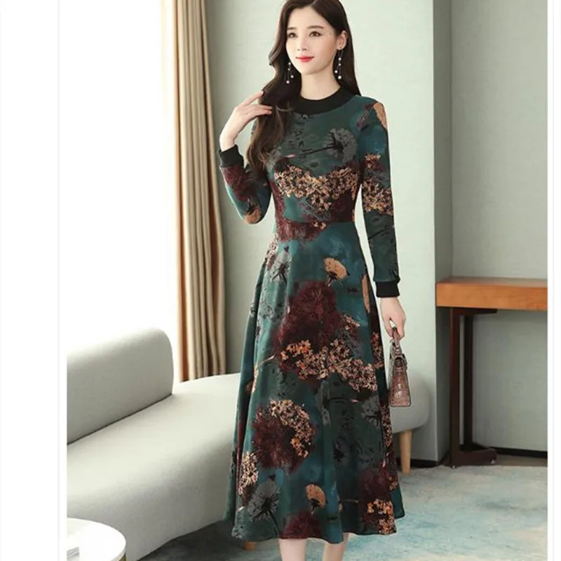 Элегантные свободные платья новинка 20120 весенне осеннее платье с длинным рукавом