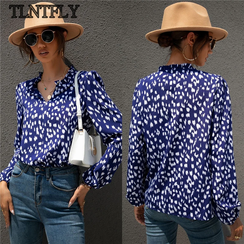

TLNTFLY Fashion Leopard Print V-Neck Long Sleeve Shirt Sexy Casual Streetwear Woman Slim Blouses Autumn 2021 Cardigan Clothes