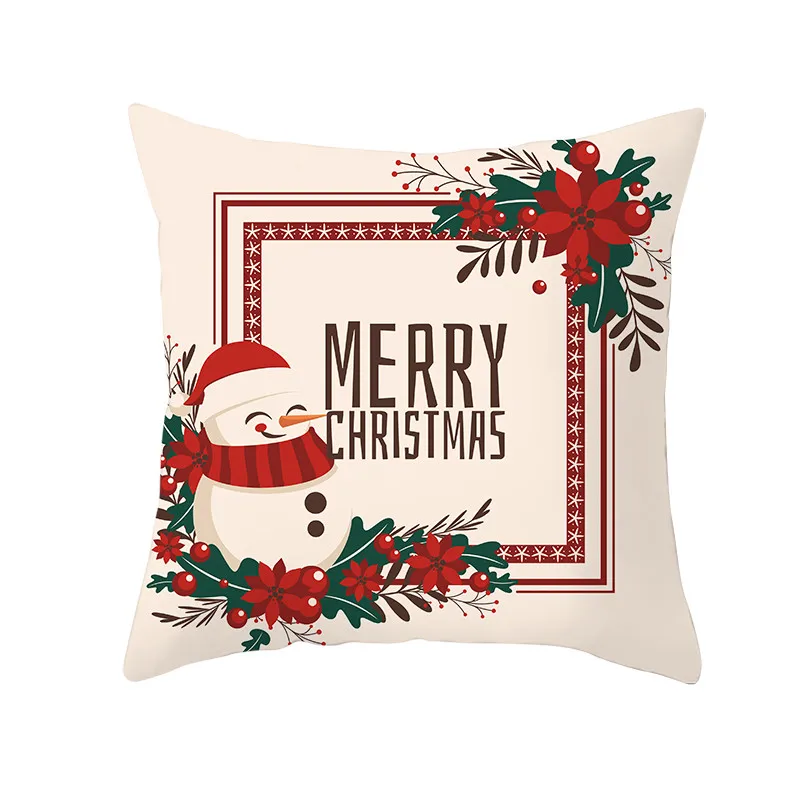 

Snowman Deer Santa Claus Printed Cushion Cover Decorative Pillow Christmas Happy New Year Decorative Sofa Cushions Pillowcover