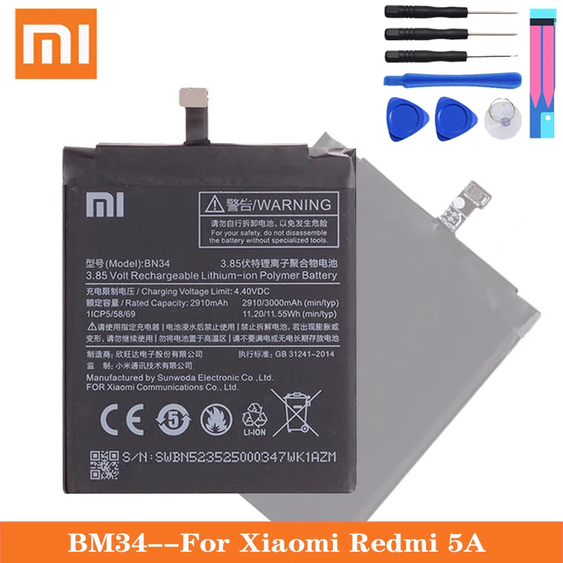 Оригинальный аккумулятор Xiao Mi BN34 сменная батарея для телефона Xiaomi Redmi 5A 5 0 дюймов