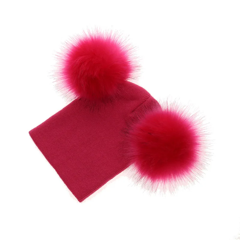 Детская шапка для малышей детская теплая Зимняя шерстяная вязаная с меховым