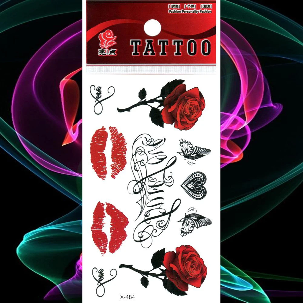 Роза цветок водонепроницаемый стикер татуировки бабочка любовь Временные
