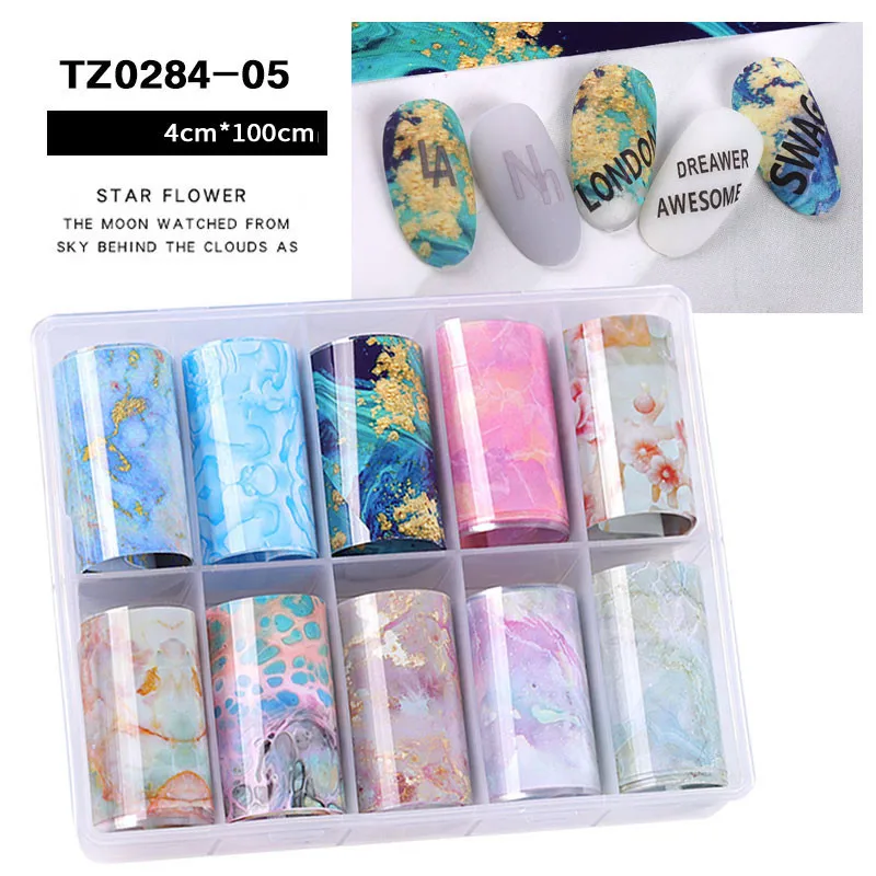 Набор фольги для ногтей 3D красочная бабочка градиентная мраморная серия