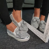 women shining rhinestone slip on loafers with cute bowknot thick bottom lazy casual ladies shoes rhinestones female shoes