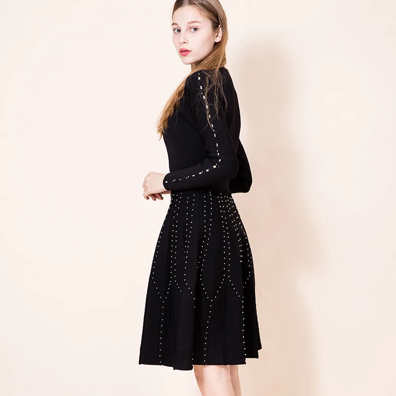 Тонкое элегантное платье в полоску Tunjuefs осенне зимнее Открытое Женский пуловер с