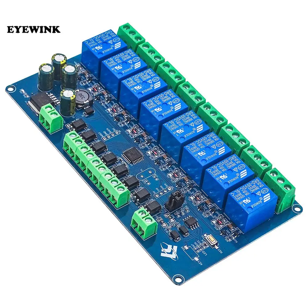 7-30в постоянного тока 8-канальный релейный модуль Modbus RTU RS485 TTL UART коммуникационная