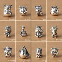 s925 sterling silver jewelry fashion bracelet diy accessories twelve zodiac dog pig separated loose beads wholesale