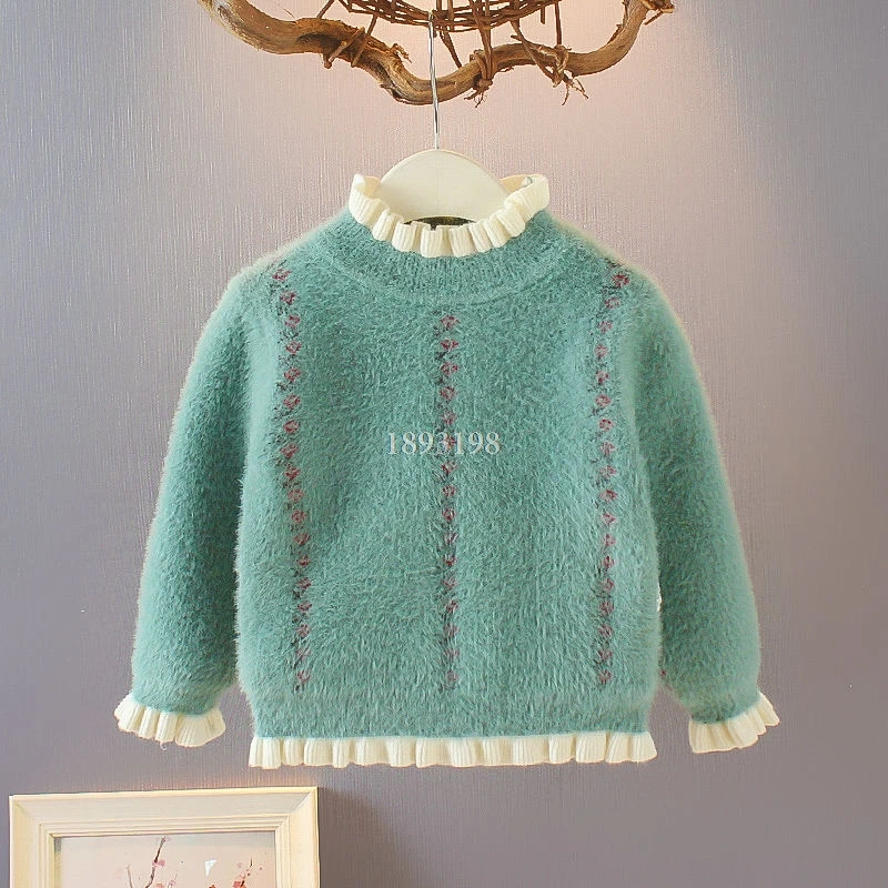 

Girls' Autumn New Mink Velvet Sweater Baby Children's Knitted Bottoming Long-sleeved Tops Kids Lace Fashion Flower Sweater