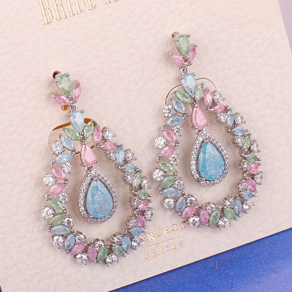 

Серьги-подвески женские TIRIM, разноцветные, с фианитами, серьги в форме капли, 2020