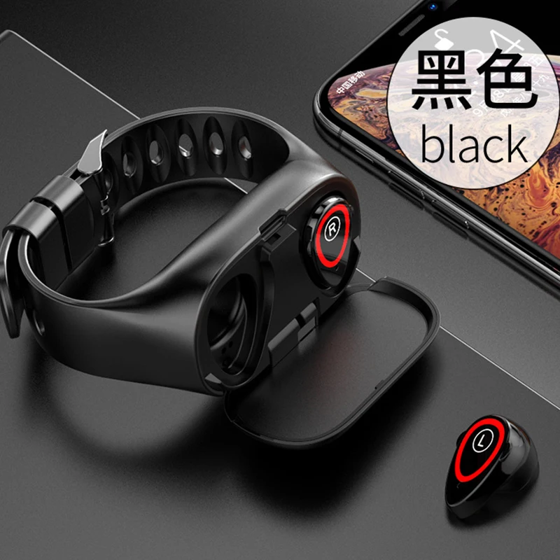 black Новые умные часы M1 с bluetooth-наушником, пульсометр, Bluetooth, смарт-браслет, фитнес-трекер, браслет PK Xiomi - Цвет: black