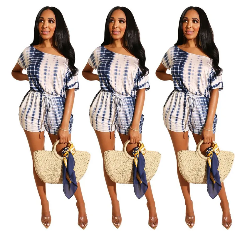 

2021 Ladies Floral Print Jumpsuit Sexy One-Way Neck Short-Sleeved Jumpsuit Printed Jumpsuit Retro Ladies Club Outfit