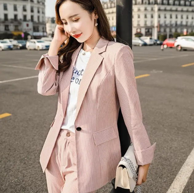 Женский Деловой брючный костюм элегантные Брючные костюмы серого и розового