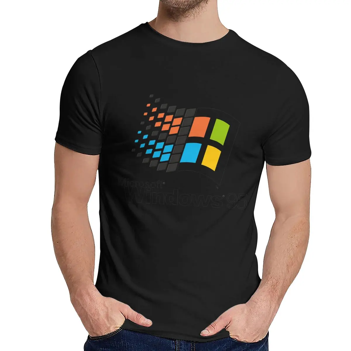 Винтаж Windows 95 Vaporwave футболка для мужчин лето прохладный человек хлопок короткий рукав круглый воротник - Цвет: Черный