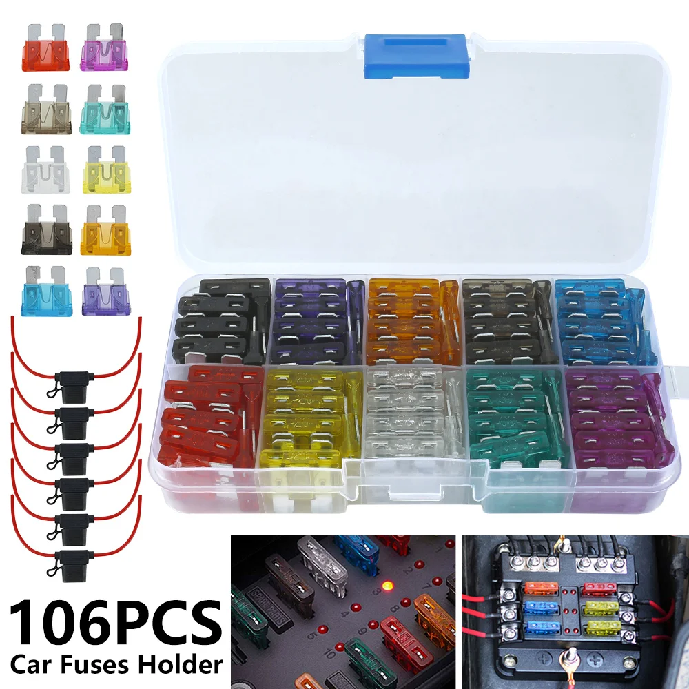 

100Pcs Profile Standard Size Blade Car Fuse Assortment Set for Auto Car Truck 2 3 5 7.5 10 15 20 25 30 35A Fuse with Plastic Box