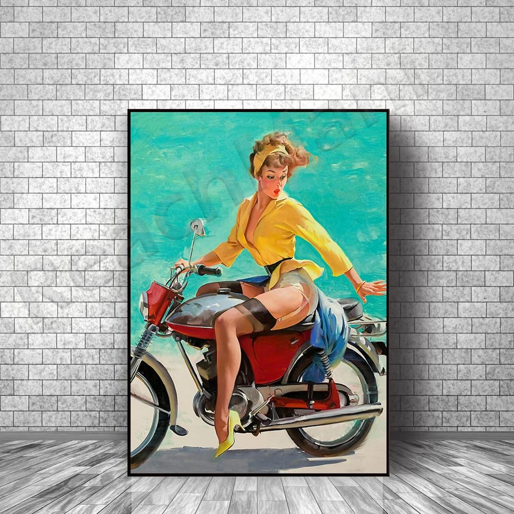 

Motorcycle girl poster | 1970 bypassing the problem retro poster, retro poster for girls and motorcycle enthusiasts, gifts for b