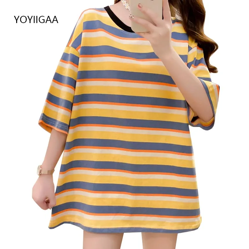 

Summer Striped Women's Tshirt Oversize Short Sleeve Female T-shirt Tops Harajuku Casual Ladies Girls Tshirts Basic Woman T Shirt