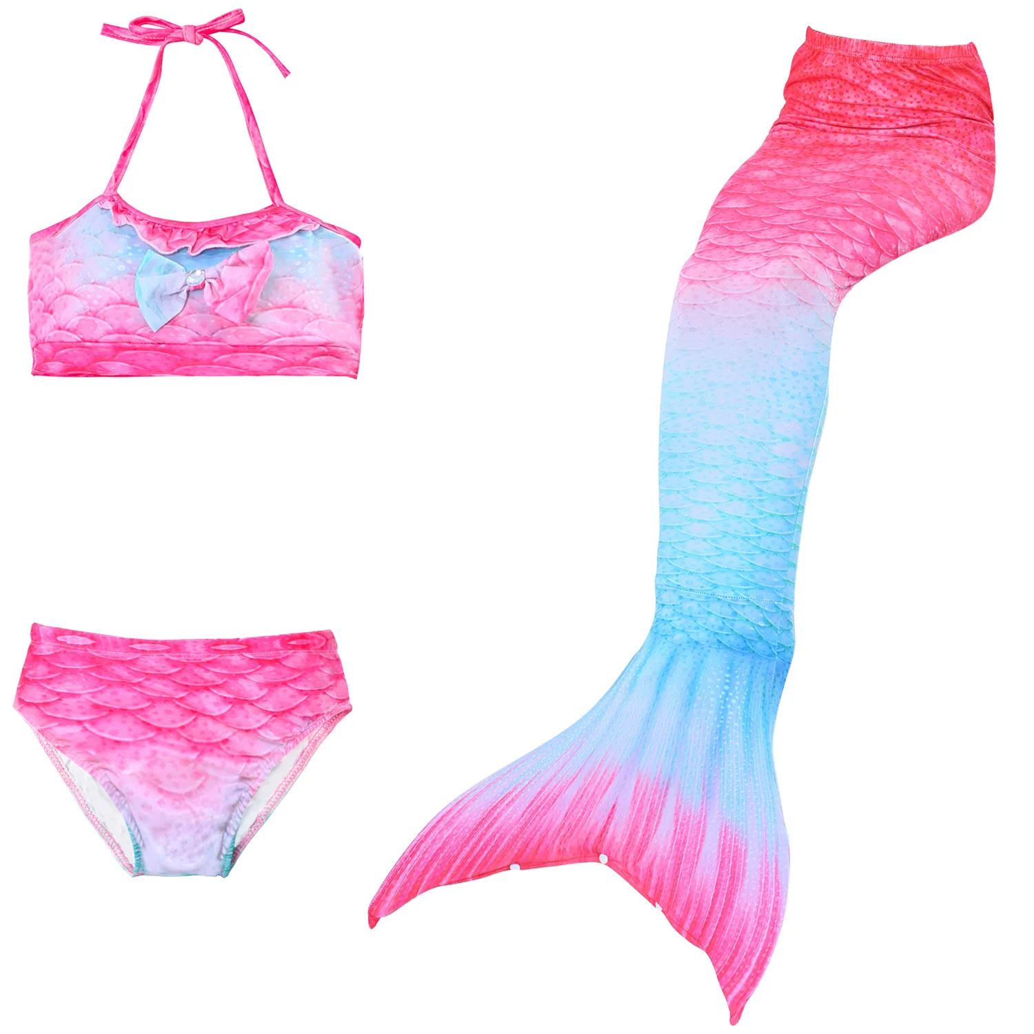 3PCS SET NO MONOFIN Купальный костюм русалки для девочек с хвостом/без монофина; Карнавальный костюм для детей с хвостом русалки Ариэль; детский купальный костюм для костюмированной вечеринки - Цвет: 3PCS SET NO MONOFIN