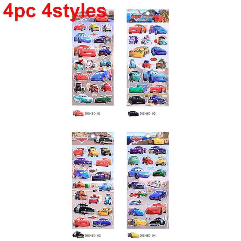 DIS-BD1- 4pcs 4style Disney Classic toy PVC new 3D Lightning McQueen car mobilization kindergarten reward stickers removable stickers murals Toys - Цвет: DIS-BD1- 4pcs 4style