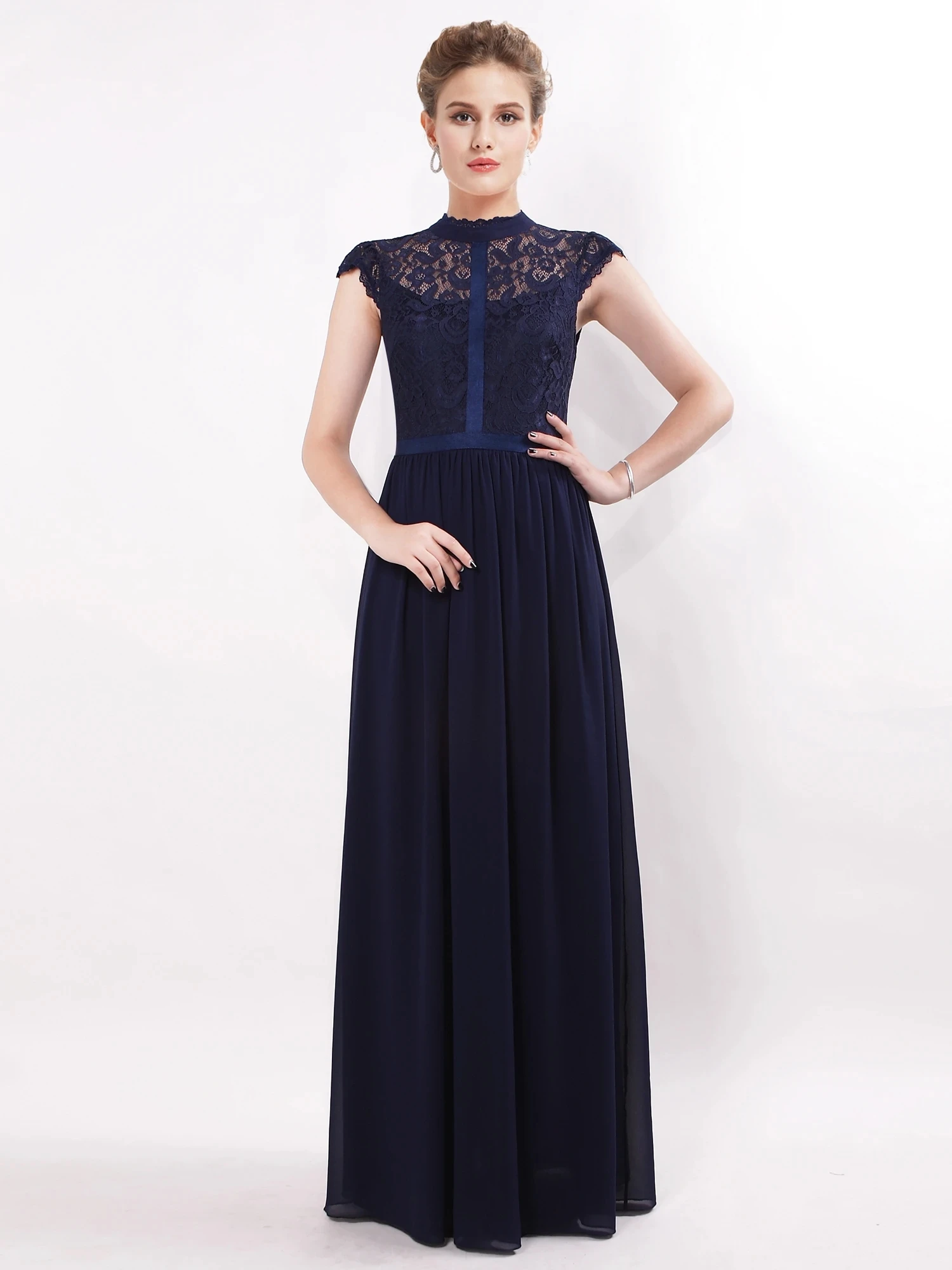 

Elegant A Line Short Sleeve Lace Evening Dress EZ07696