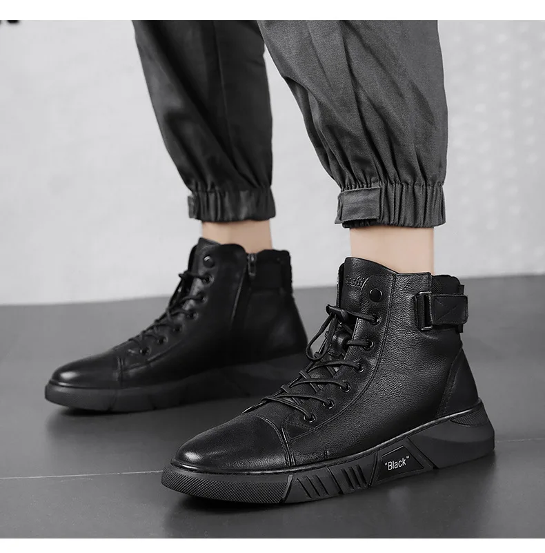 

Leather Men Ankle Boots Winter High Top Men Snow Boots Keep Warm Men Boots Flats Boots Men Winter Shoes for Men