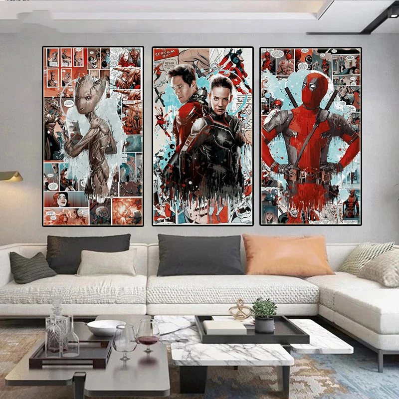 

Marvel Avengers Comics Poster Superhero Deadpool Graffiti Canvas Painting Print Wall Art Picture Room Cuadros Home Decoration