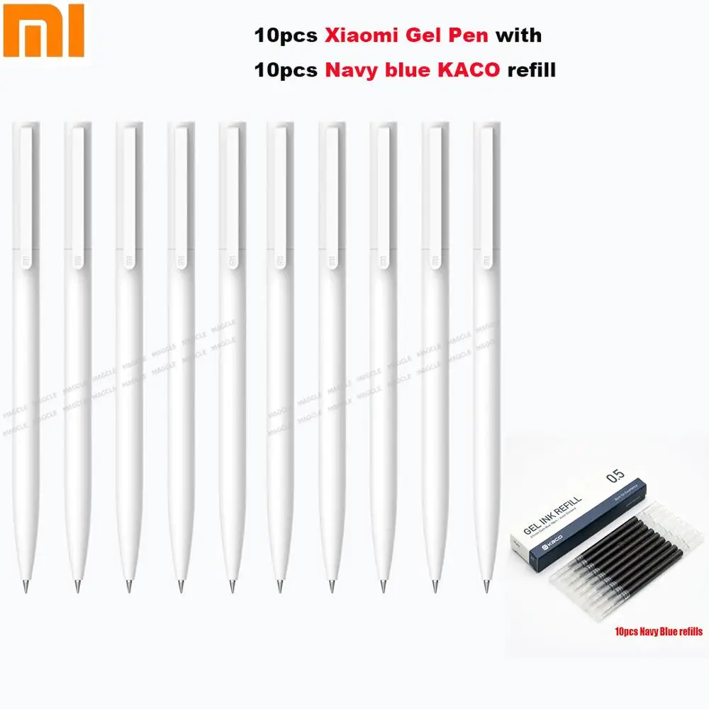 Xiaomi Mijia 10 шт гелевые ручки 0,5 мм пулевые ручки Белый PREMEC гладкая швейцарская заправка MiKuni японские чернила черные/синие Сменные чернила - Цвет: 10pen and 10Navyblue