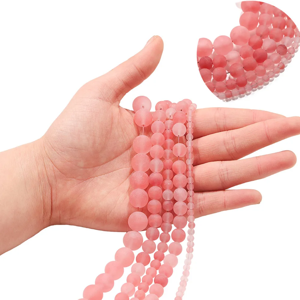 

Natural Matte Watermelon Red Stone Round Loose Spacer Bead For Jewelry Making DIY Bracelet Accessories 1Strand 4 6 8 10 12mm