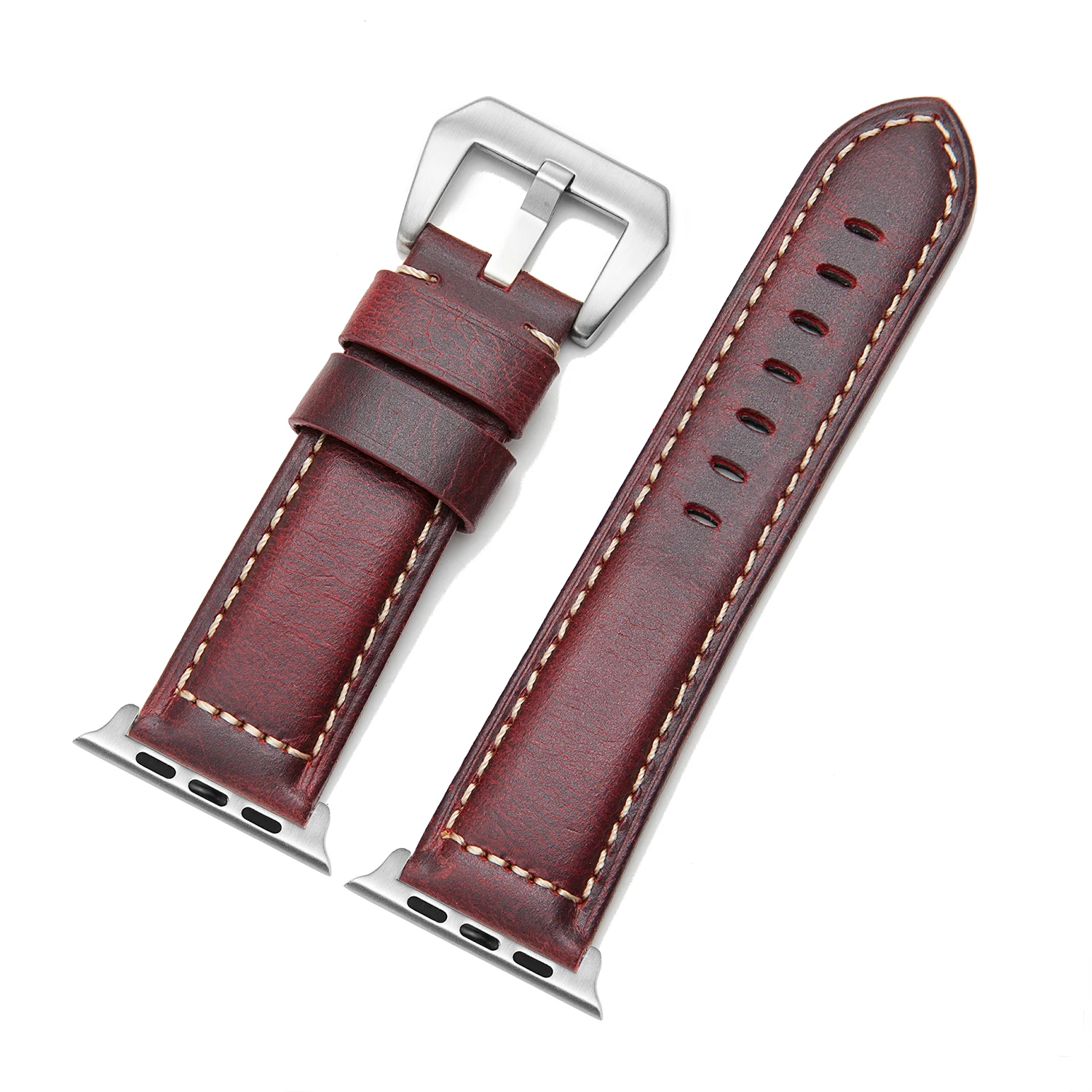 red sl adapter Ремешок Onthelevel из натуральной кожи для Apple Watch, ремешок 44 мм, 40 мм, ремешок для Apple Watch 42 мм, 38 мм, ремешок для iwatch# D - Цвет ремешка: red sl adapter