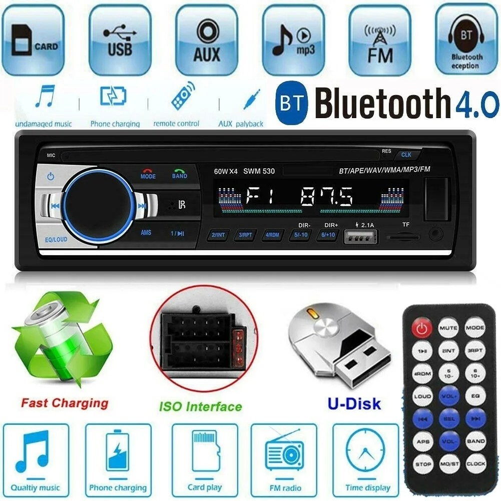 530 Car Radio Stereo Audio MP3 Player 12V In-dash Single 1 Din FM Receiver Aux Receiver USB Remote Control Autoradio - Цвет: 530