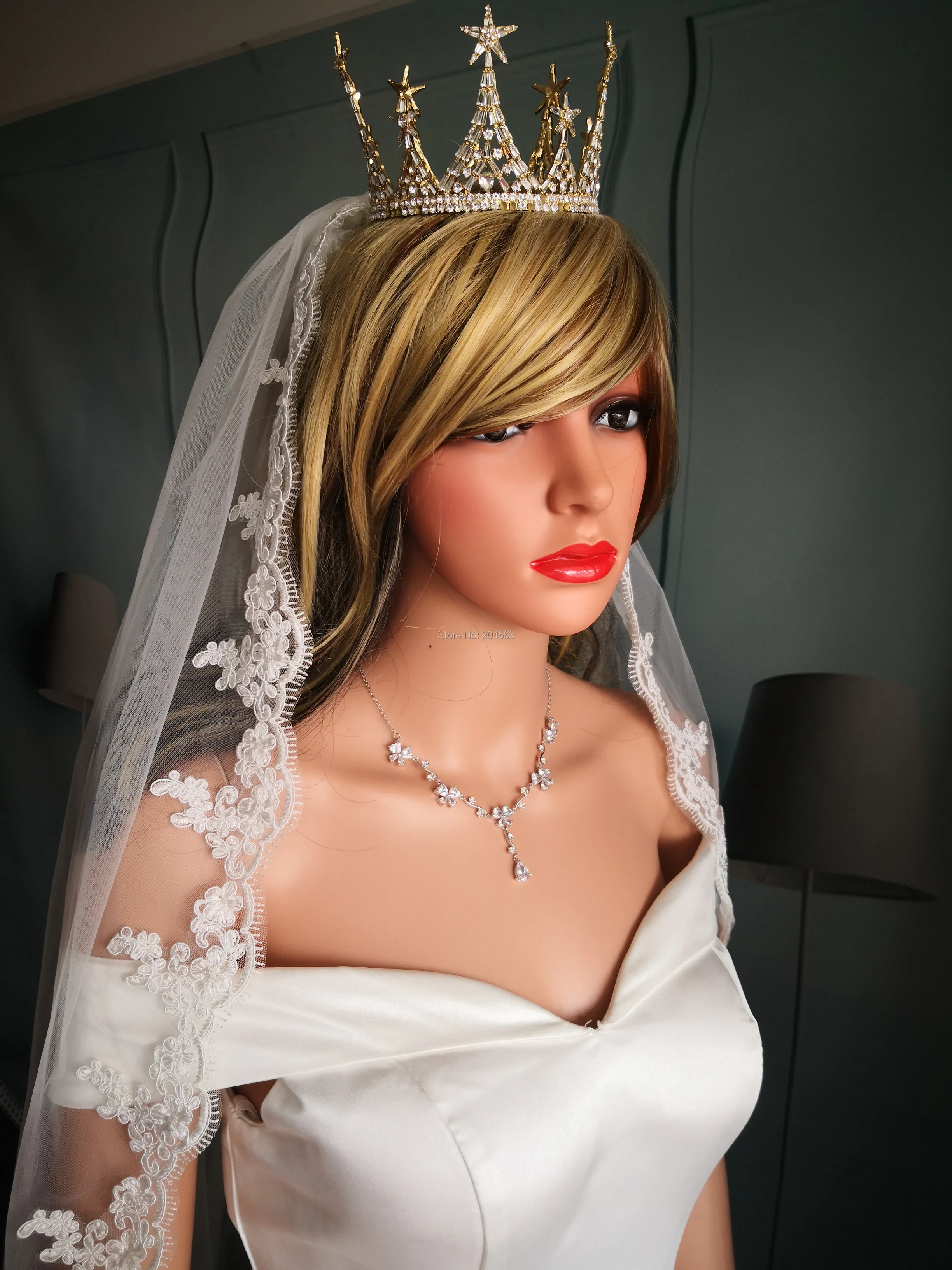 Однослойная белая или слоновая кружевная свадебная фата Тюлевая Фата для