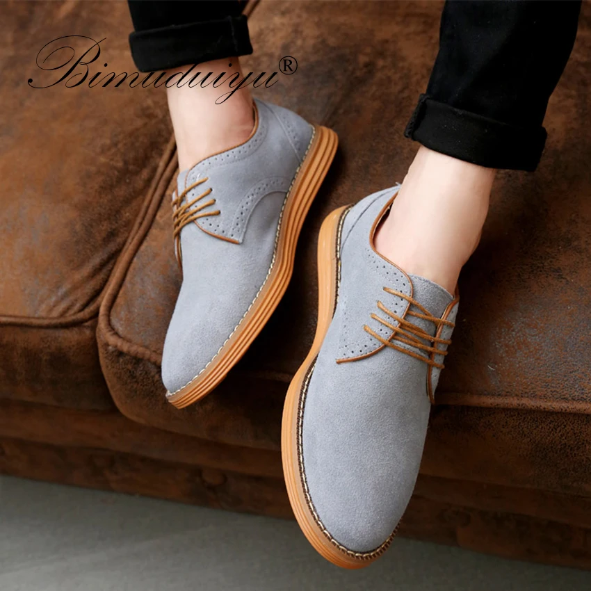 BIMUDUIYU Brand Plus Size 47 Men Casual Leather Shoes Oxfords Suede Flats Spring Autumn Fashion Classic | Обувь