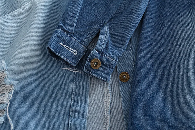 

New Big Size Korean Women Holes BF Jeans Jackets Spring Autumn Denim Middle Long Loose Coat Ripped For Women