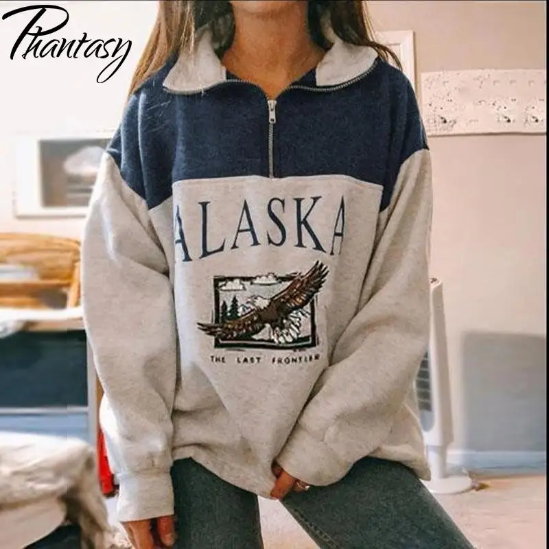 

Phantasy 2021 Fashion Women Sweatshirt Jacket Casual Letter Pullover with Zipper Autumn Warm Streetwear Female Long Sleeve Top