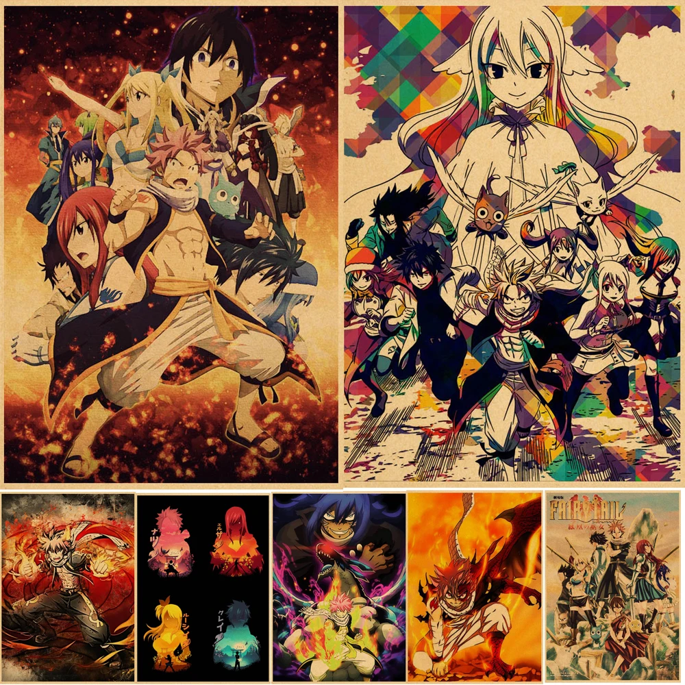 Плакаты с хвостом Феи в японском стиле бумажные принты покрытием из аниме