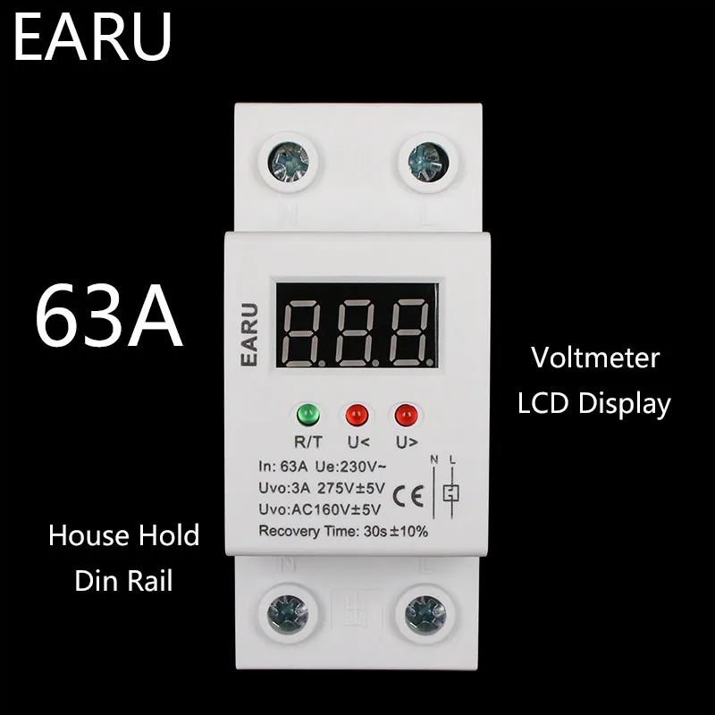 32A 40A 50A 63A 220V auto reconnect over voltage under protection protective device relay with Voltmeter monitor | Обустройство дома