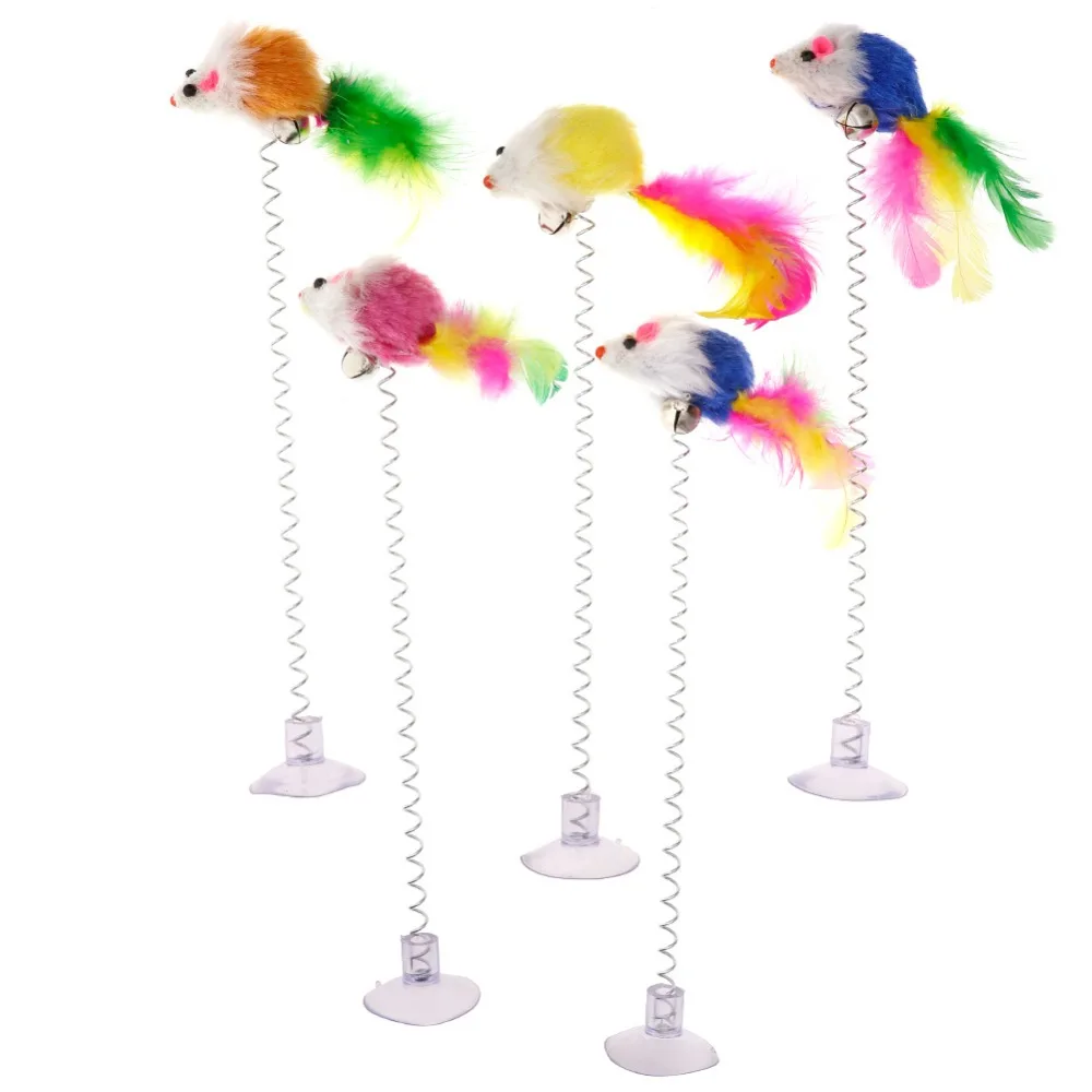 

1Pc Funny Cat Toys Elastic Feather False Mouse Bottom Sucker Toys for Cat Kitten Playing Pet Seat Scratch Toy Pet Cat Product