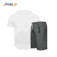 covrlge mens sets sports daily casual loose comfortable pure color hooded casual sports short sleeved shorts clothing msy005