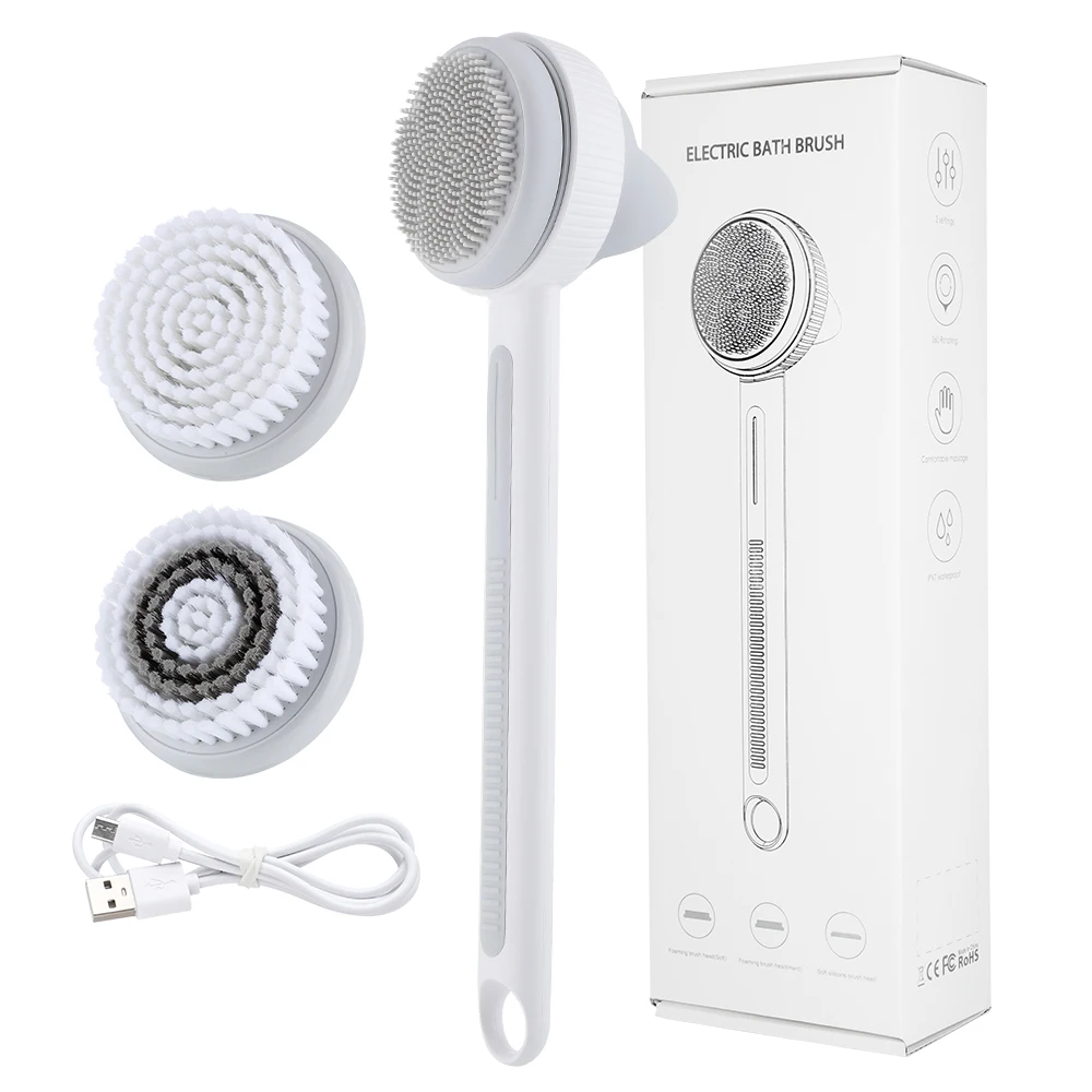 

Электрическая щетка для ванны, щетка с длинной ручкой для спины и тела, Массажная щетка для ванны, отшелушивающие щетки для чистки тела с 3 на...