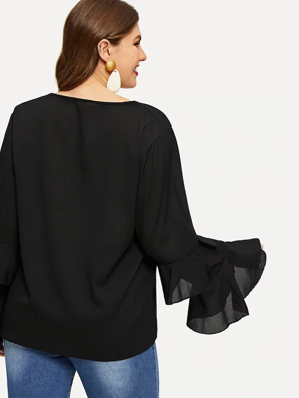 Плюс размер винтажная тонкая шифоновая рубашка с длинным рукавом и круглым