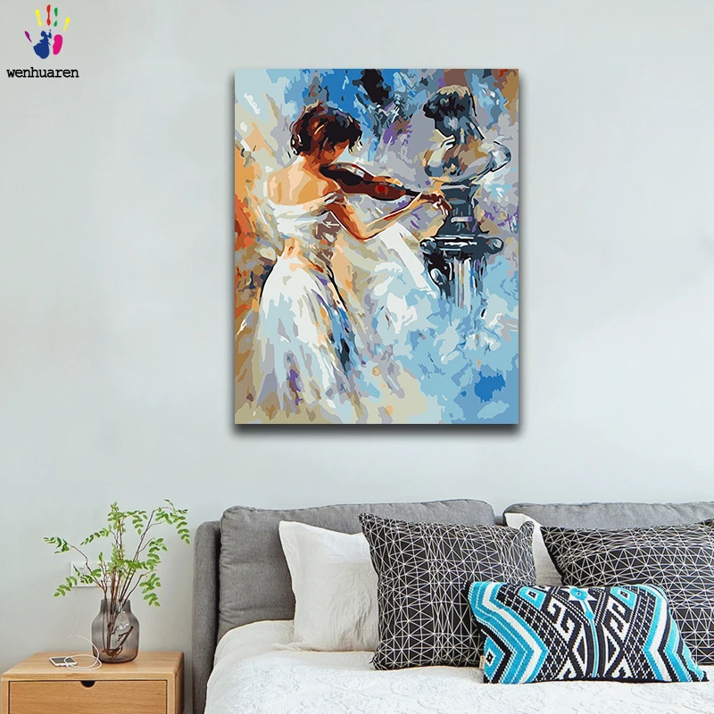DIY раскраска краска по номерам девушка играющая на скрипике картины с