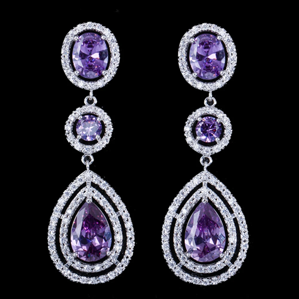 ThreeGraces элегантные Micro Pave AAA+ CZ камень Длинные Большой Королевский синий кристалл свадебные серьги, ювелирные изделия для невест E0113