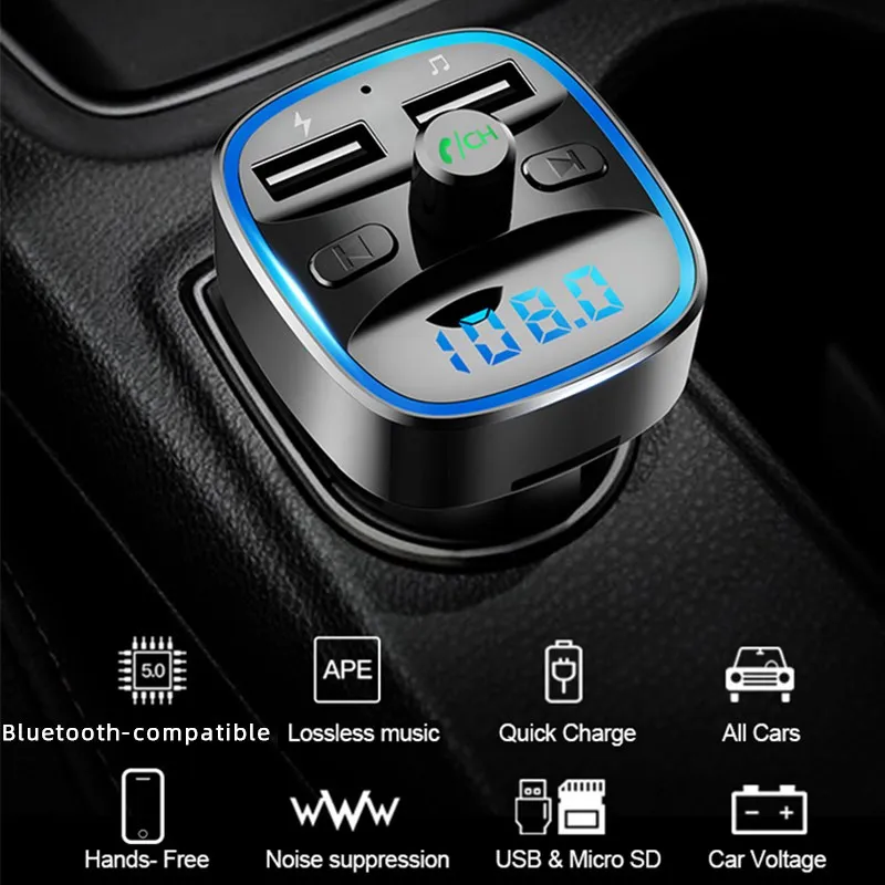 

USB Car Charger Car Mp3 Player Bluetooth-compatible Receiver FM Transmitter Dual U Disk TF Card Interior Accessories